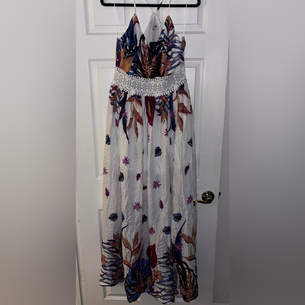 Silver and White Tiered Maxi Skirt with Smocked Waist